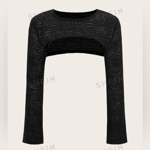 SHEIN ICON Spring  Black Solid Super Crop Sweater